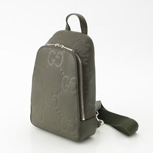 Gucci Leather Embossed Jumbo GG Green Bag Crossbody Khaki